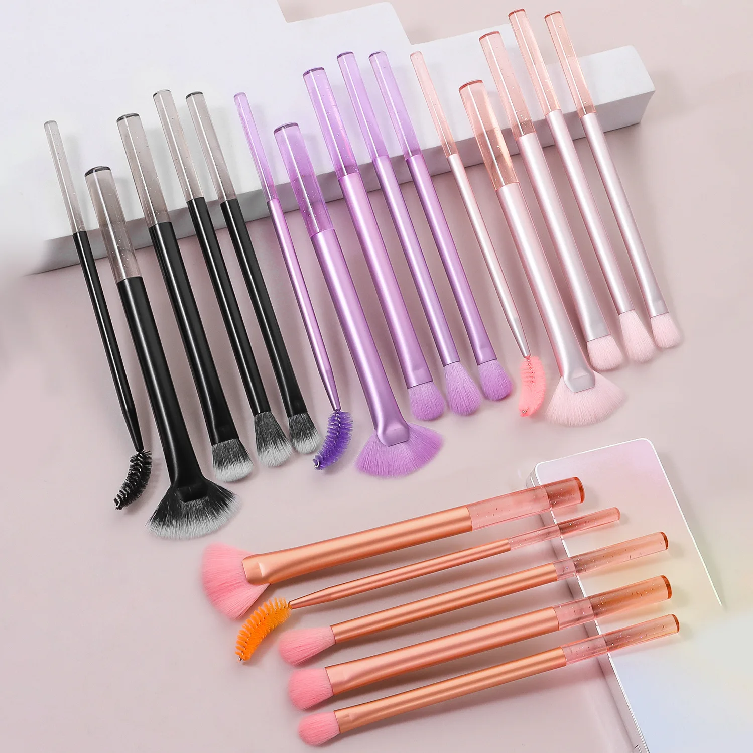 5-Piece Mini Crystal Handle Makeup Brush Set - Full Face Powder, Blush & Eyeshadow Brushes with Nose Contour Brush