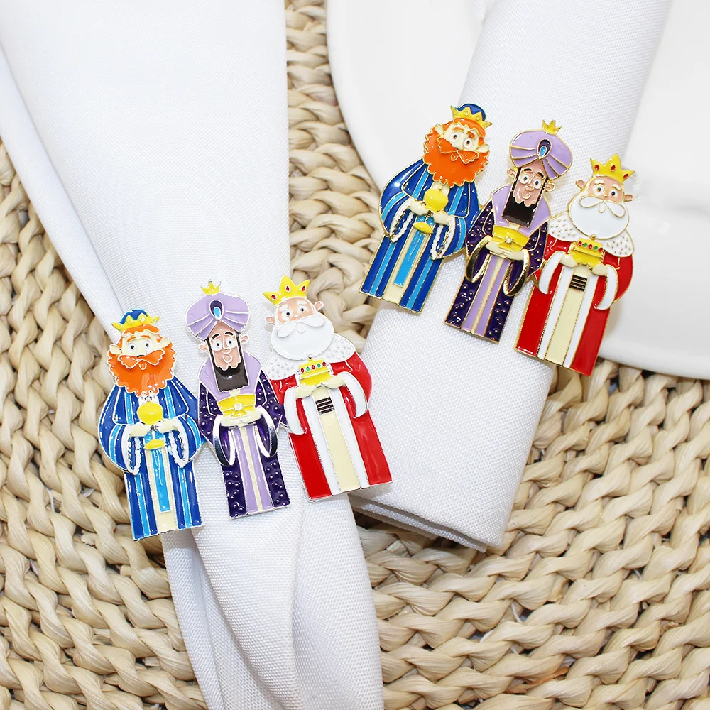 6Pcs Three Kings Napkin Rings Funny Three Wise Men Napkin Rings Hoder for Christmas Holiday Table Decorations Baby Shower ERH89