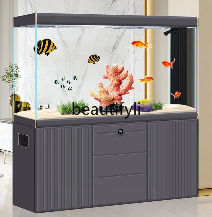 Ultra white fish tank aquarium entrance bottom filter large floor smart living room screen 2024 new