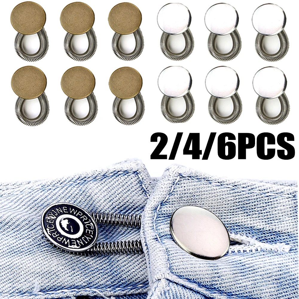 2/4/6PCS Sewing-free Metal Buckles Retractable Waist Expansion Button Jeans Adjustment Detachable Buttons DIY Sewing Supplies