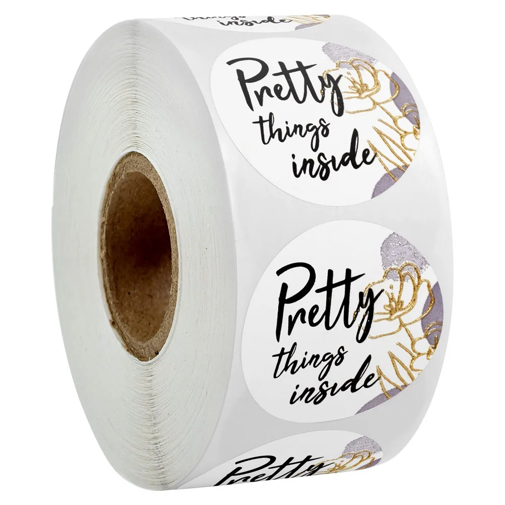 50-500pcs Round "Pretty Things Inside " Stickers Heart Thanks For Shopping Small Shop Local Handmade Decor Labels Sticker