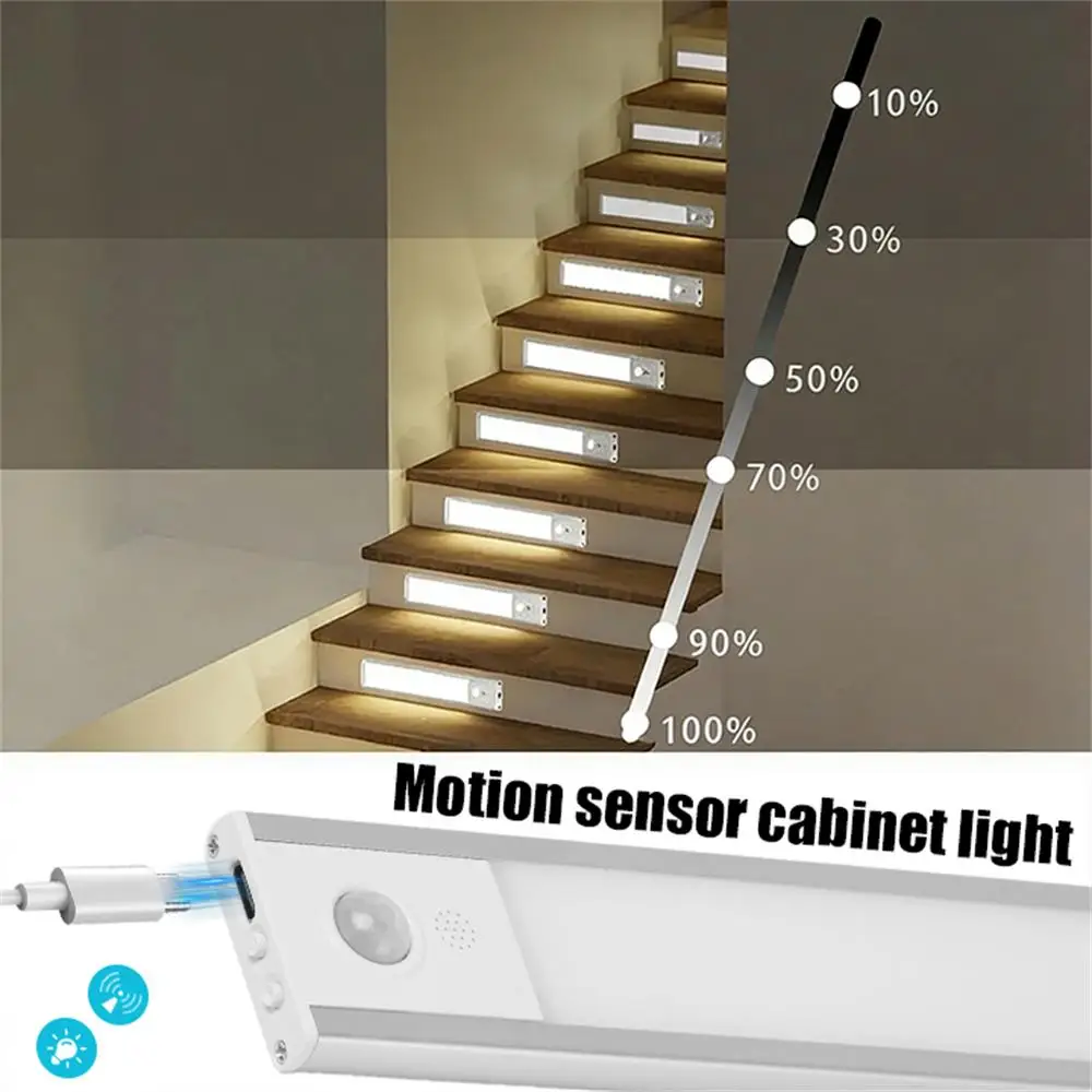 مستشعر حركة LED إضاءة الخزانة من الألومنيوم USB قابل لإعادة الشحن مصباح أنبوبي LED 3 ألوان يعتم استشعار جسم الإنسان لغرفة نوم المطبخ #1