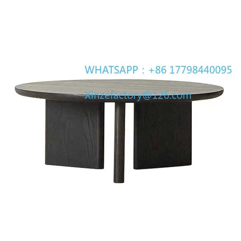 طاولة قهوة من الخشب الصلب الأسود قابلة للتخصيص، طاولة بيضاوية بسيطة لغرفة المعيشة المنزلية #4