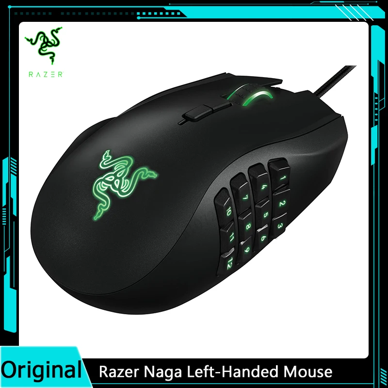 ماوس ألعاب مريح لليد اليسرى من Razer Naga مع 12 زرًا إبهامًا قابل للبرمجة - 8,200 نقطة لكل بوصة قابلة للتعديل