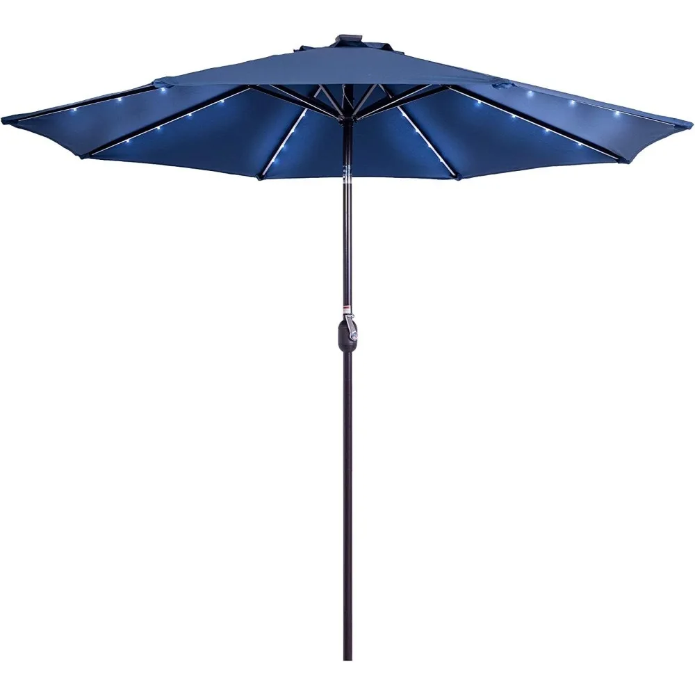 Ga용 크랭크 및 푸시 버튼 틸트 기능이 있는 태양열 구동 테이블 시장 우산이 있는 9FT 32 LED 조명 파티오 우산