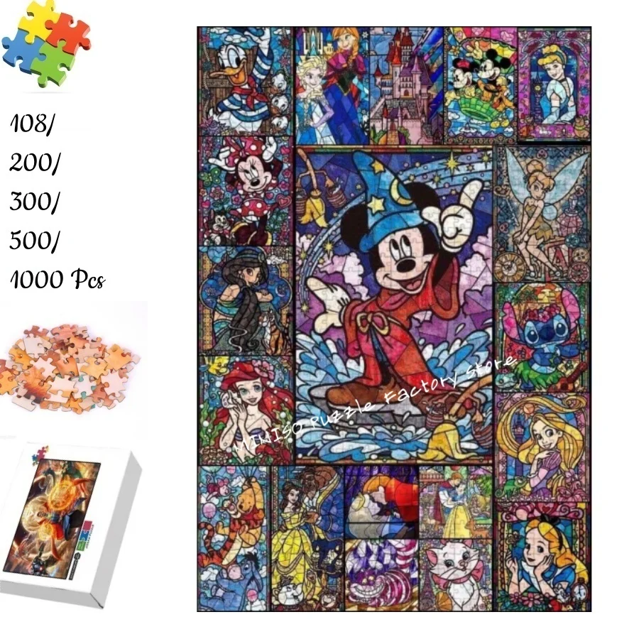

Disney Characters Puzzles Large Collection Wooden Jigsaw Puzzle 108/200/300/500/1000 Pcs for Adults Kid Toy High Difficulty Game