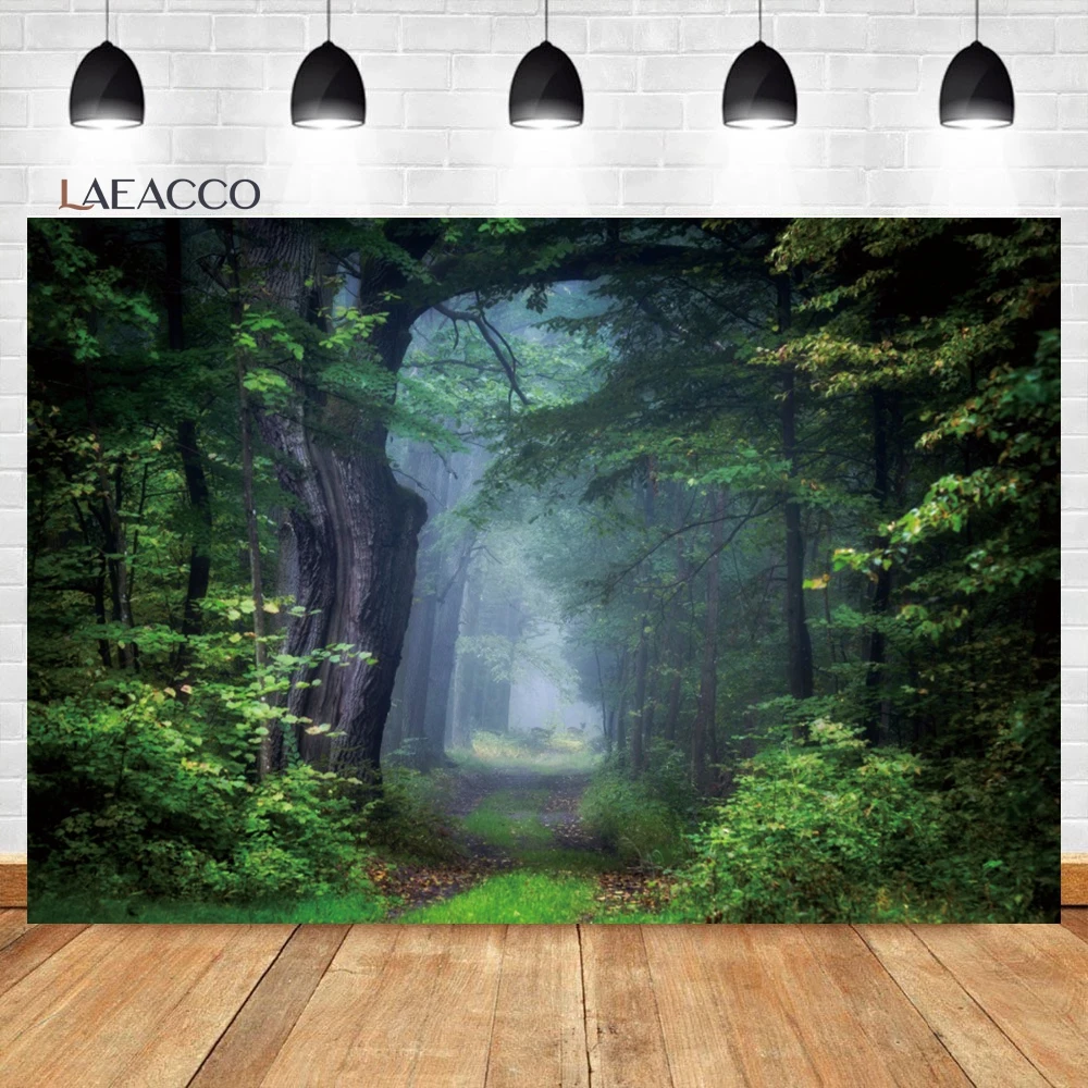 

Laeacco Spring Forest Backdrop Green Grassland Enchanted Jungle Tropical Rainforest Scenery Kids Portrait Photography Background