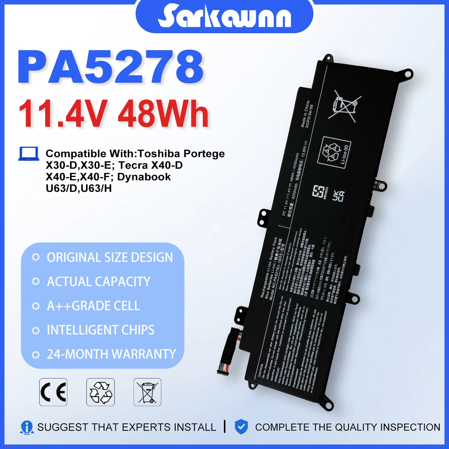 SARKAWNN PA5278 11.4V 48Wh Brand New battery code: PA5278U-1BRS Battery For Toshiba Portege X30-D X30-E X40-D X40-E X40-F
