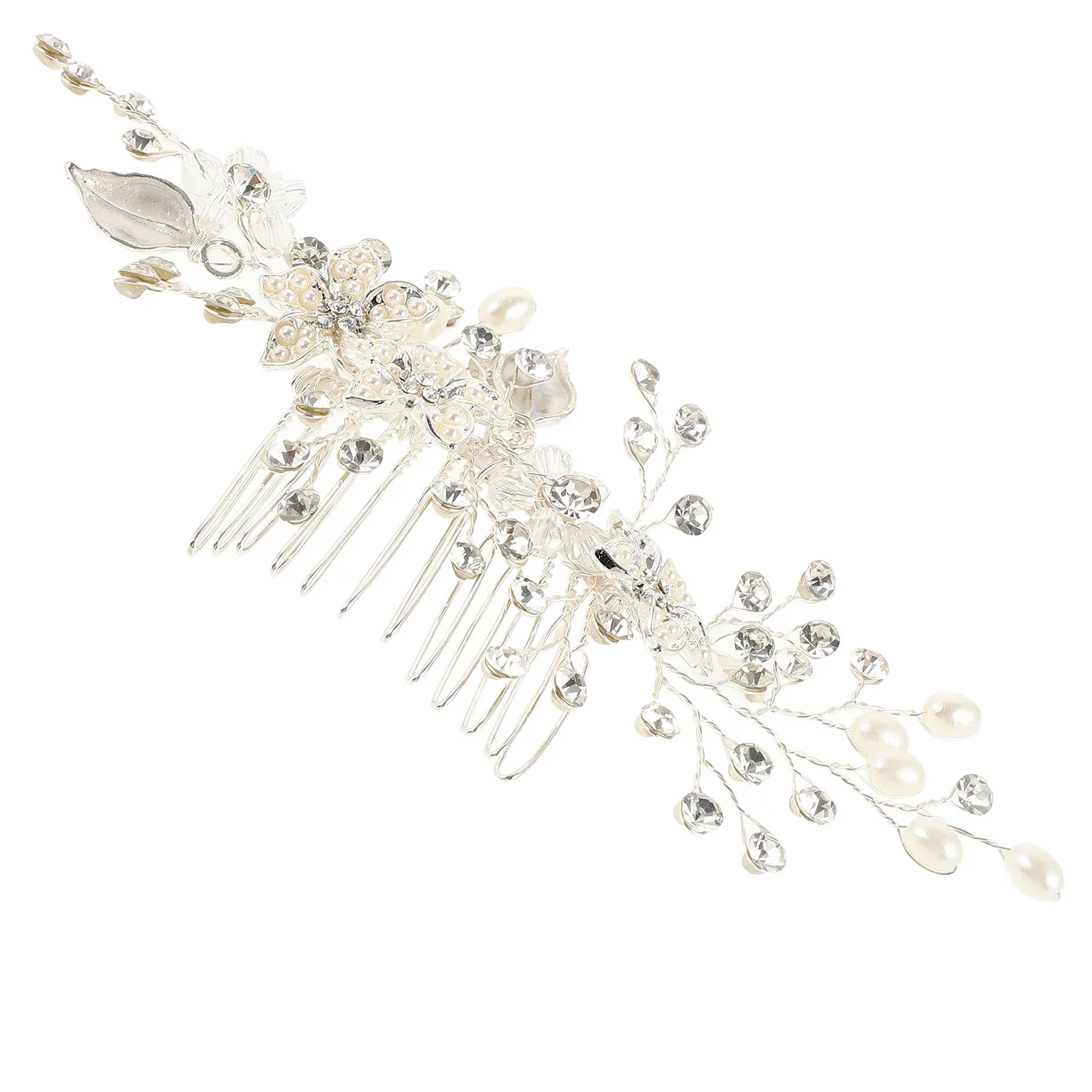 Pearl Flower Bridal Hair Comb White Handmade Wedding Crystal Hairpin Rhinestone Hair Jewelry for Bride Party Accessories