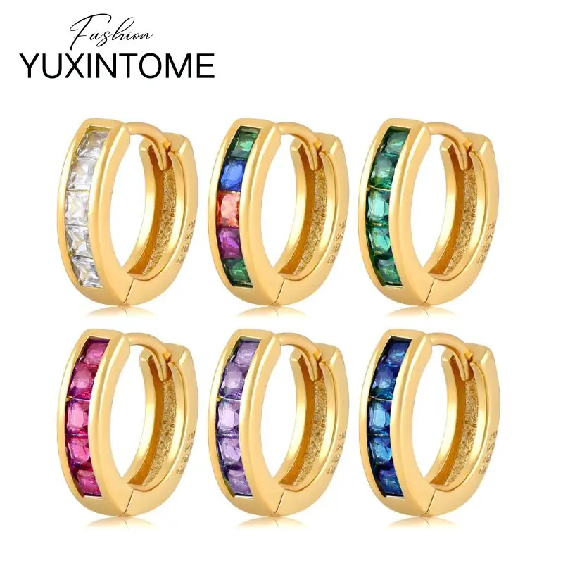 925 Sterling Silver Ear Needle Square Colorful Crystal Hoop Earrings for Women Fashion Round Earrings Party Luxury Jewelry Gifts
