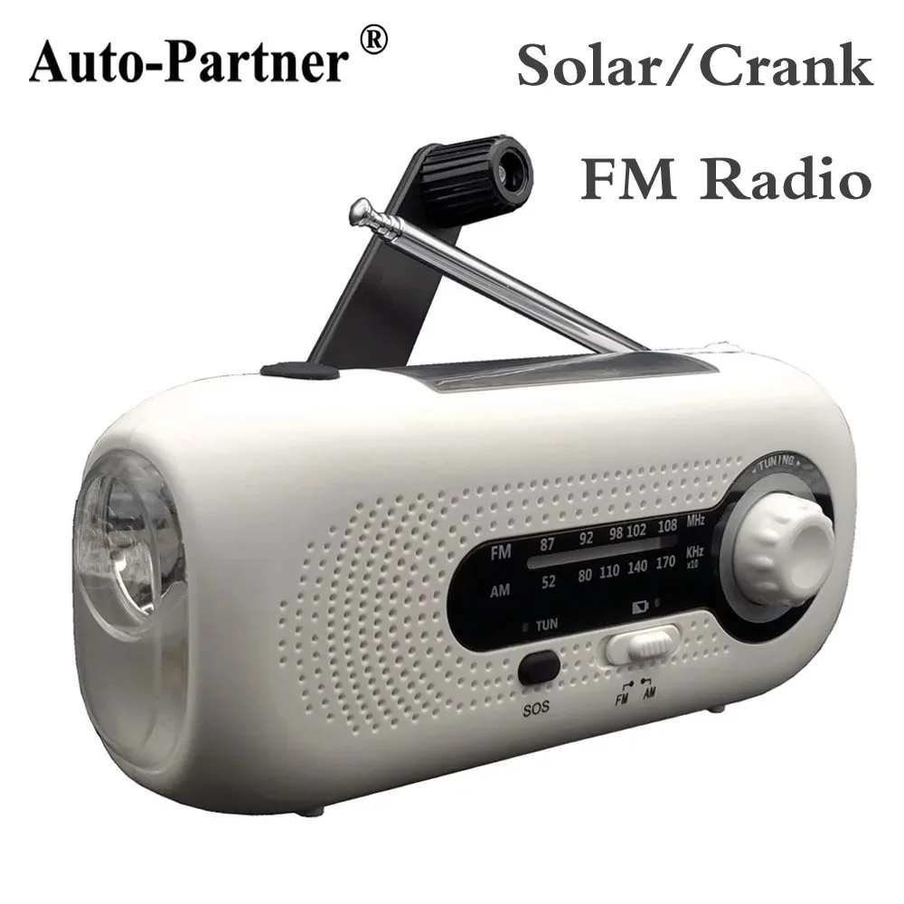 Auto-Partner Hand Crank / Solar Power Emergency FM / AM Radio Global Receiver Battery Can Be Replace for Car Home Outdoor