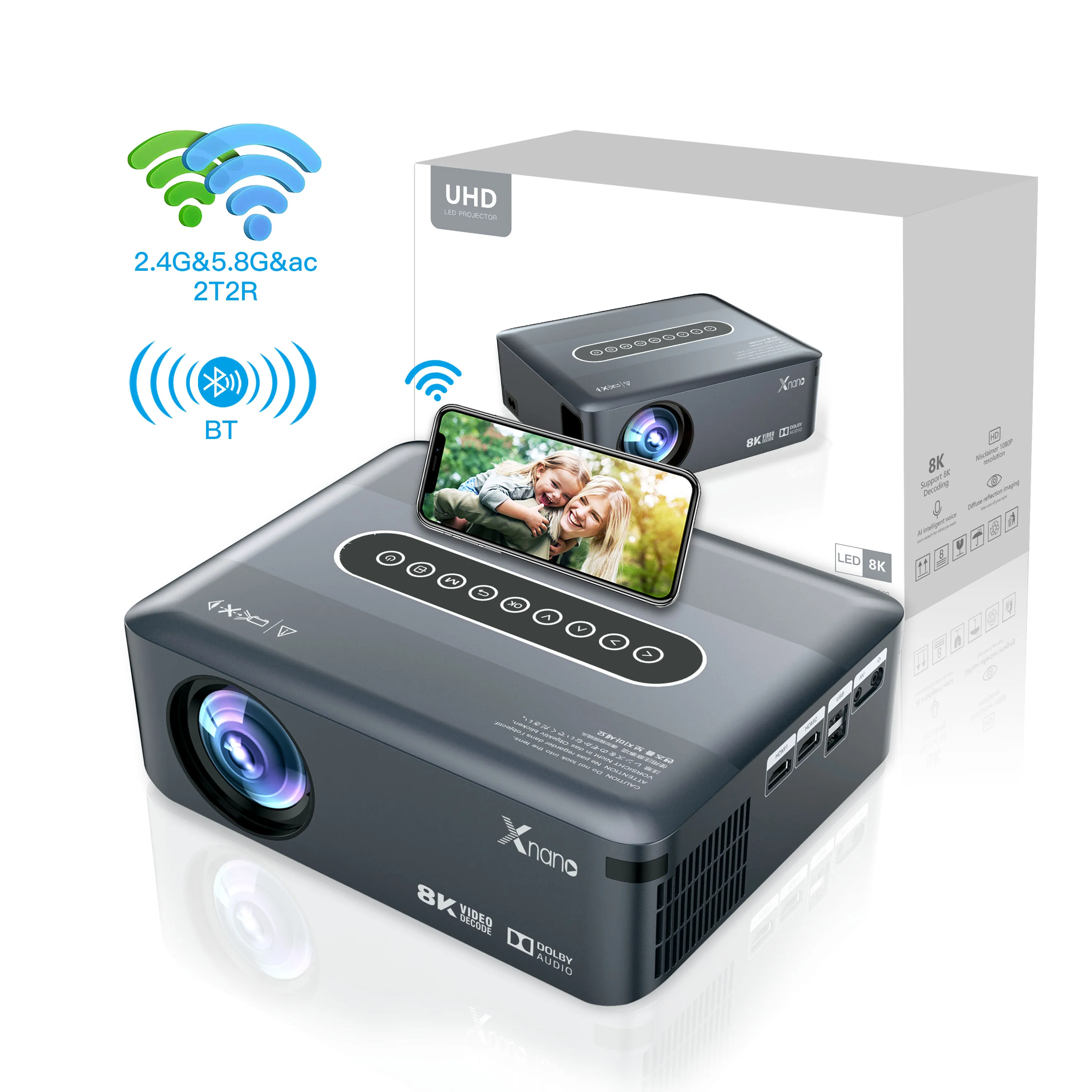 X1 8K 1920*1080P Projector Amlogic T972 Android 9.0 300ANSI Dual wifi BT5.0 HDR10+ Voice Control Portable Home Projector