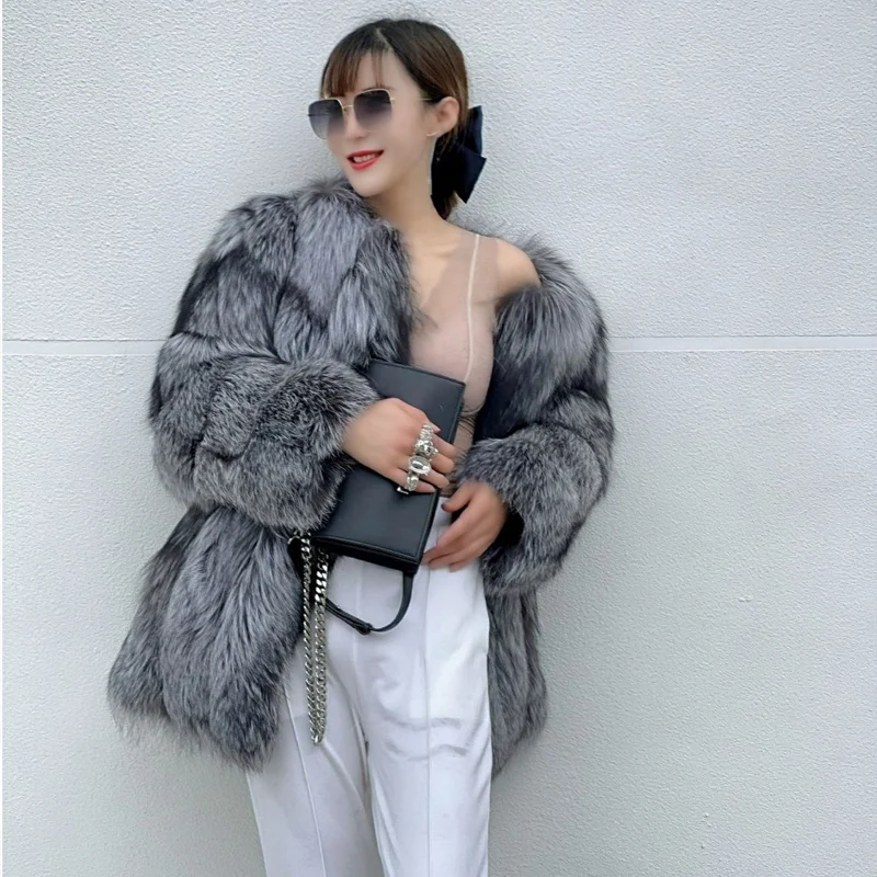 Women Luxury Real Fox Fur Jackets Wholesale Supply Fashion Design Ladies Winter Coats