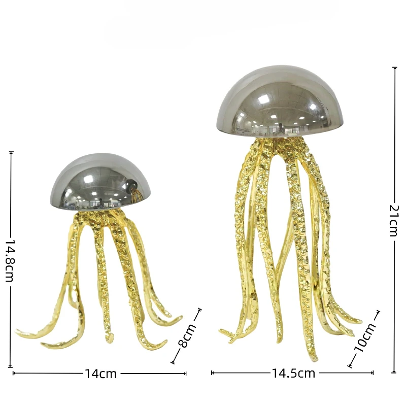Luxury Jellyfish Sculpture Metal Crystal Jellyfish Ornament Creative Ornaments Desktop Decoration Living Room Art Accessories