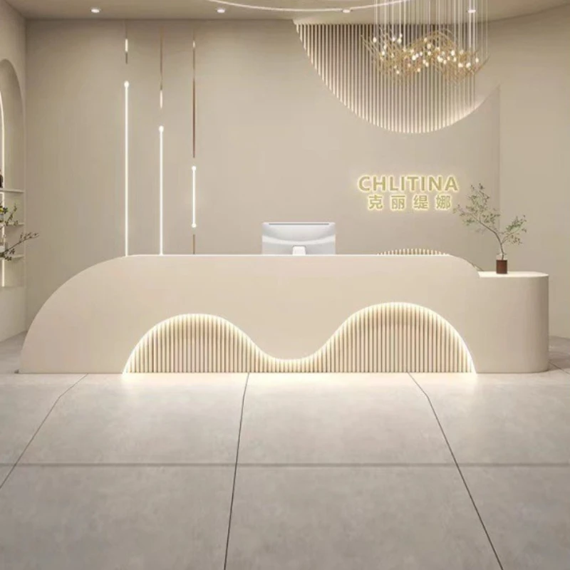 

Light Luxury Beauty Salon Reception Desks Arc-shaped Shop Reception Desks Modern Office Furniture Sportello Di Ricevimento YSJDT