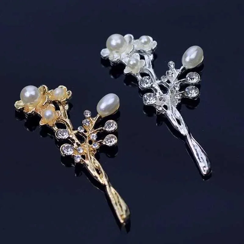 Engood 60Pcs Pearl Rhinestone Bouquet Branch Button Sewing Trim Embellishment Craft Buckle DIY Handmade Hair  Phone Bag Jewelry