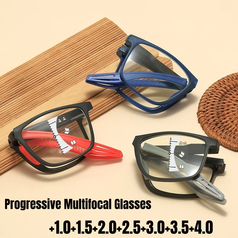 

Women's Retro Foldable Reading Glasses Vintage Outdoor Portable Progressive Multifocal Glasses Men TR Frame Far Sight Eyewear