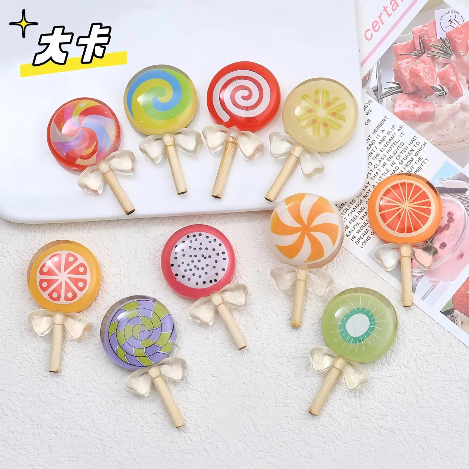 

Kawaii Transparent Fruit Bowknot Lollipop Resin Flatback Cabochon Art Supply Decoration Charm DIY Craft Doll House Accessories