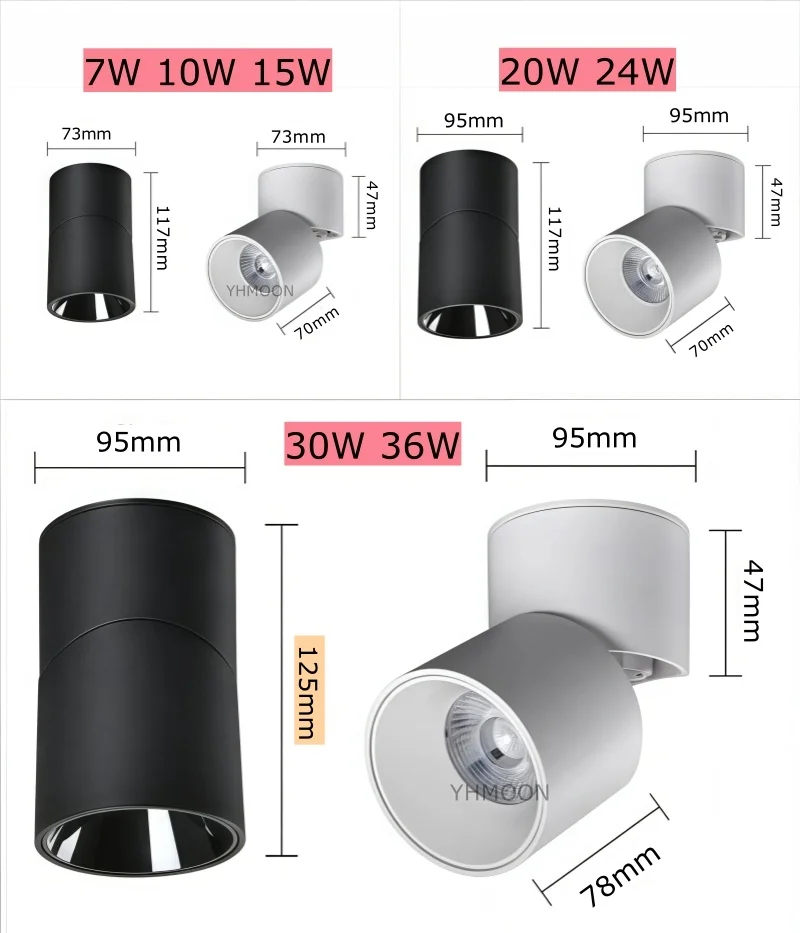 طوي للتدوير سطح شنت عكس الضوء AC110-220V الأضواء COB المضادة للوهج 7W10W15W24W30W السقف النازل لمبة مصباح lndoor