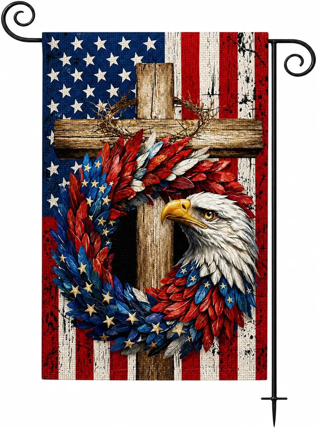 250 Anniversary USA Merchandise, 4th of July Garden Flag, Patriotic Eagle Stars&Stripes Cross Flag for Garden Yard Porch MMZ