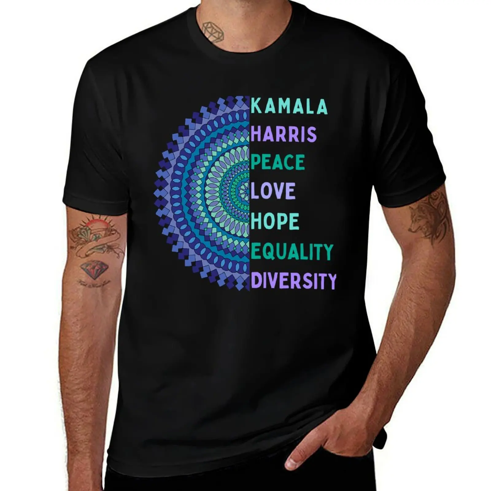 Kamala Harris 2024. Peace, Love, Hope, Equality, Diversity T-Shirt Breathable Basic Cotton T-Shirt