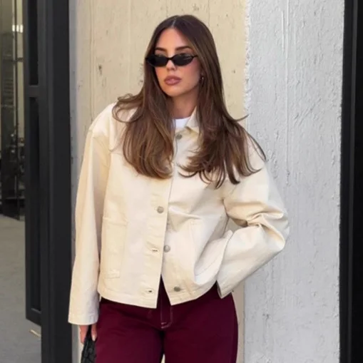 

100% Cotton Auutmn Women Denim Coat Turn Down Collar Single Breasted Big Pockets Female Outwear Minimalist Chic Jacket For Lady