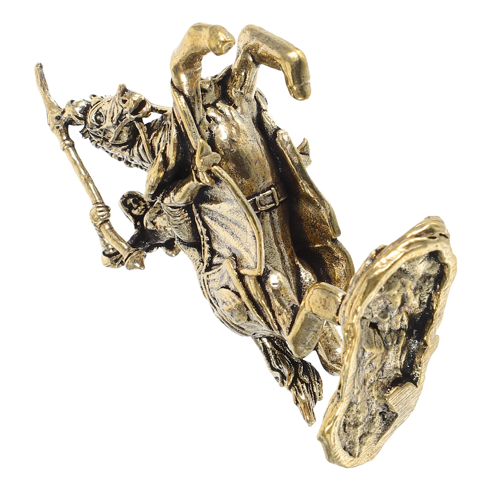 

Brass Knight Riding Horse Statue Miniature Polished Solid Brass Desktop Tea Table Decoration Horse Rider Figurine