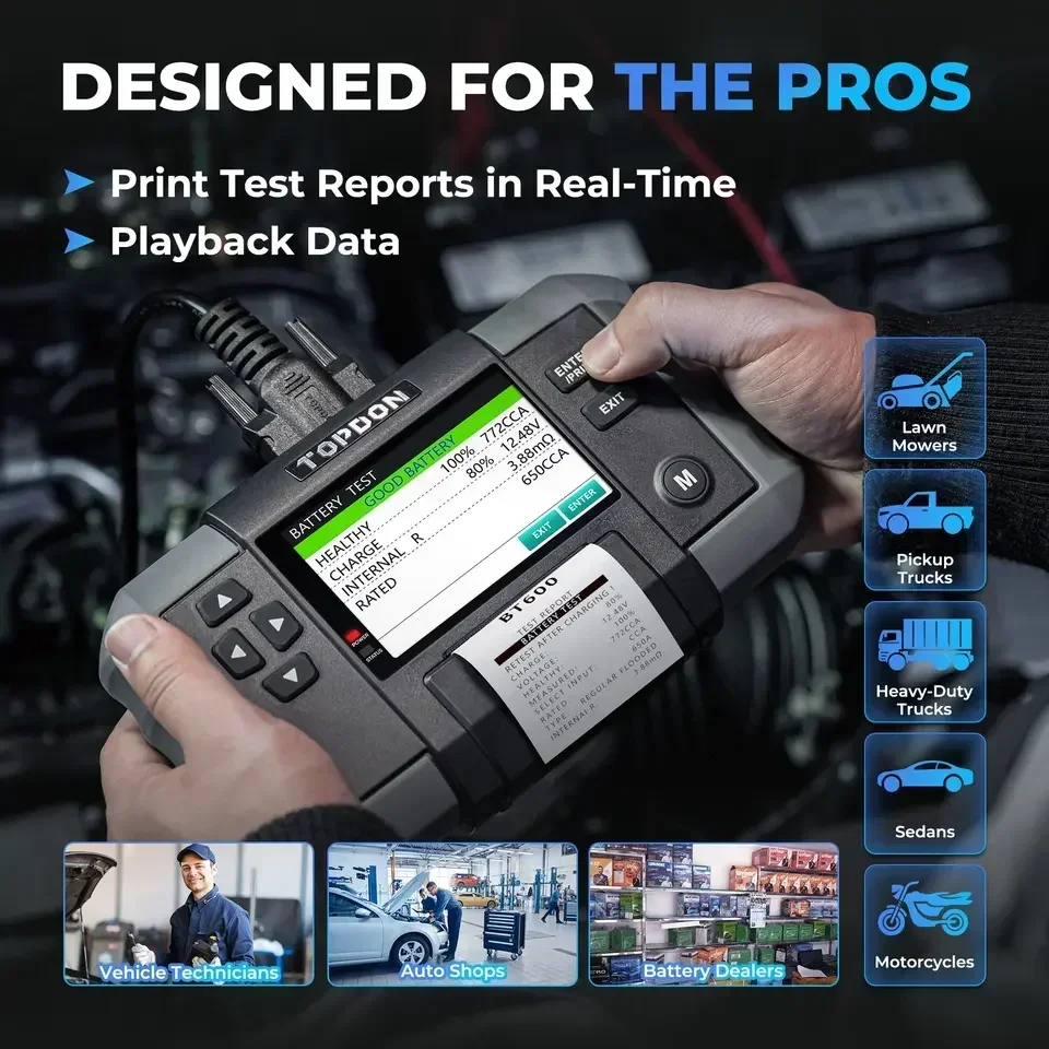 2025TOPDON工場供給BT600新登場12V 24V車両自動車バッテリー始動充電テスターアナライザー（印刷機能付き）