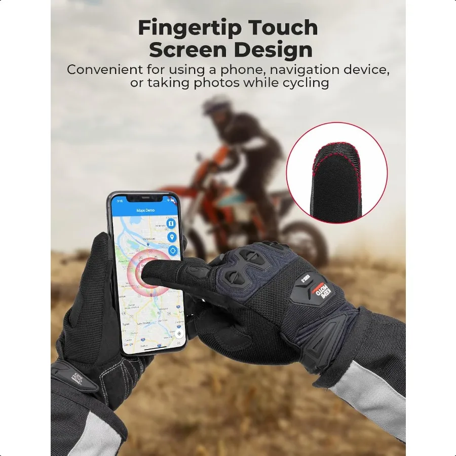 ถุงมือมอเตอร์ไซค์สำหรับผู้ชาย ถุงมือขี่มอเตอร์ไซค์แบบสัมผัสหน้าจอ พร้อมซิลิโคนป้องกัน สำหรับกีฬากลางแจ้ง ขับขี่บนถนนและนอกถนน มอเตอร์ครอส