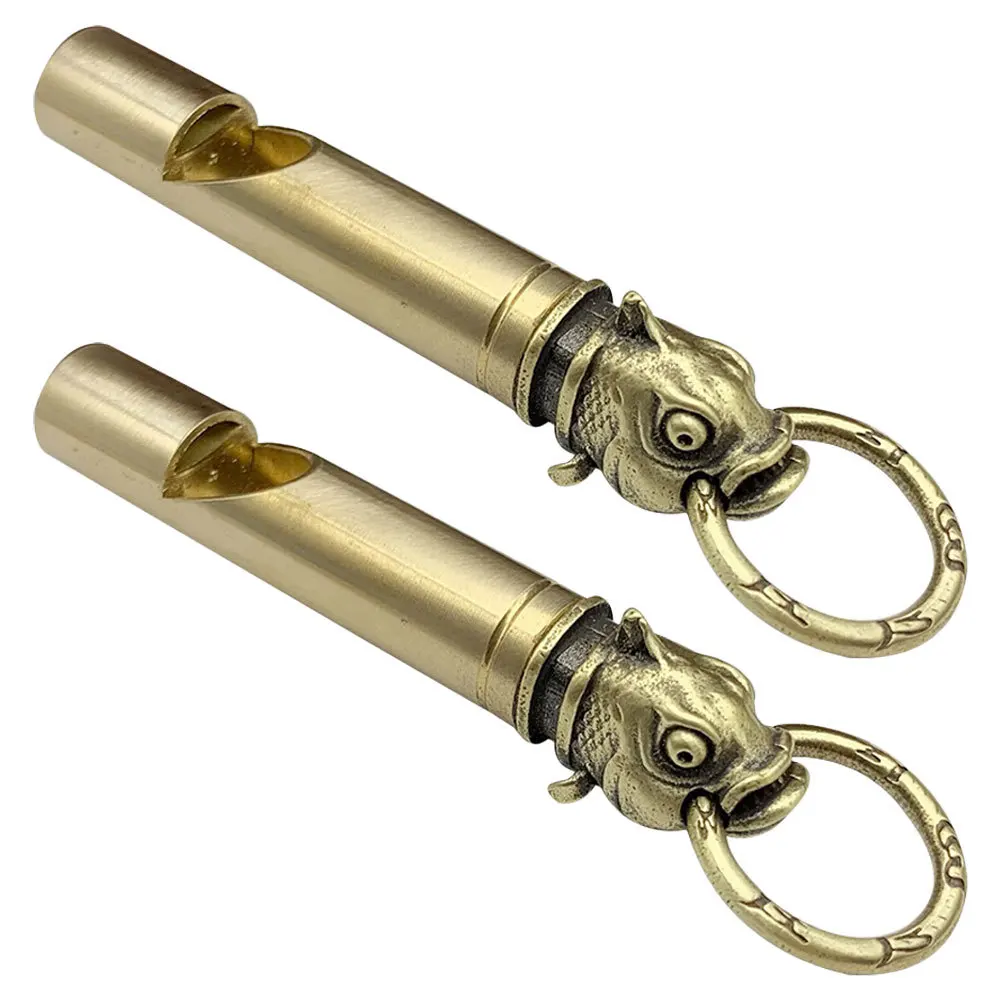 พวงกุญแจทองเหลือง 2 ชิ้น สำหรับใช้ในกรณีฉุกเฉินกลางแจ้ง เดินป่า ตั้งแคมป์ ฝึกสุนัข พกพาสะดวก น้ำหนักเบา