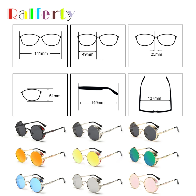 Ralferty Retro Steampunk Sunglasses Women Men Vintage Round Metal Punk Mirror Gothic Sun Glasses UV oculos de sol feminino 881