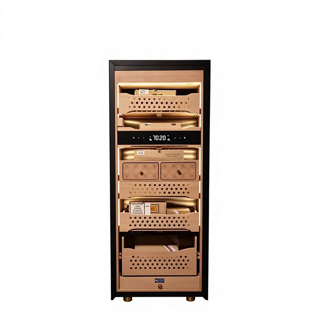 C5 Cigar Humidor Cabinet 152L Cedar Wood Liner 1200-1400 Cigars Fingerprint Lock Smart WiFi Cooler 16-22 60-75%RH