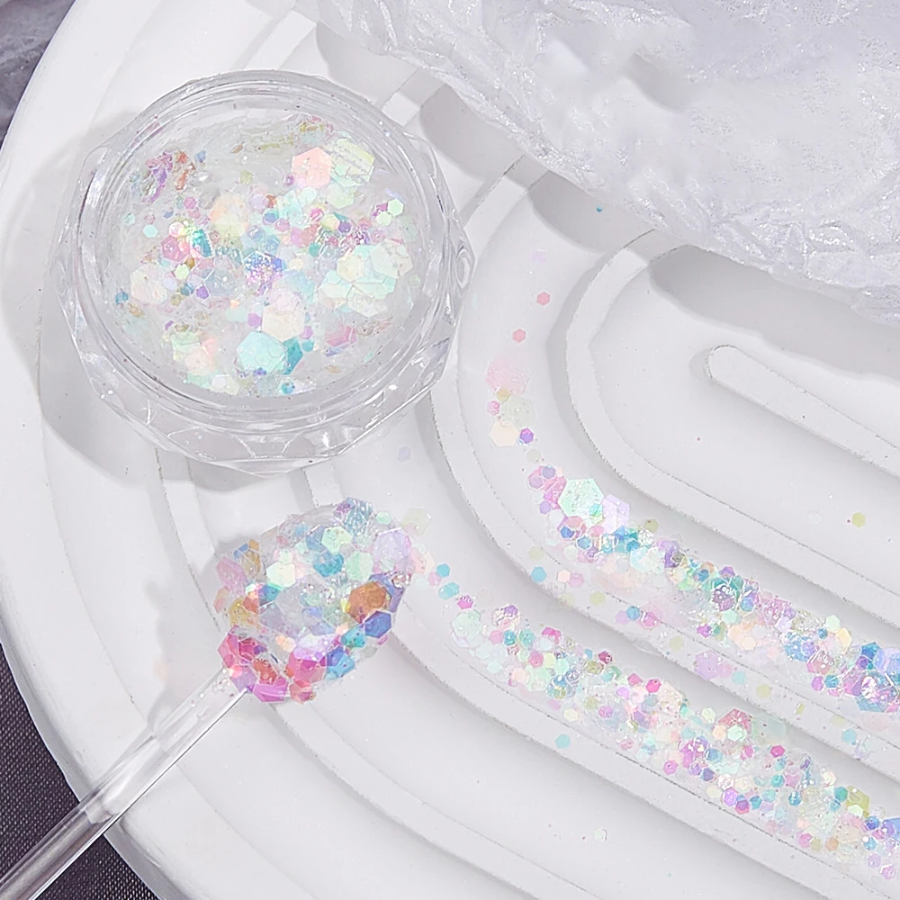 6-Color Set Mixed Glittering Hexagonal Sequins Diy Epoxy Resin Silicone Mold Filling For Nail Art Body Makeup Party Decorationck