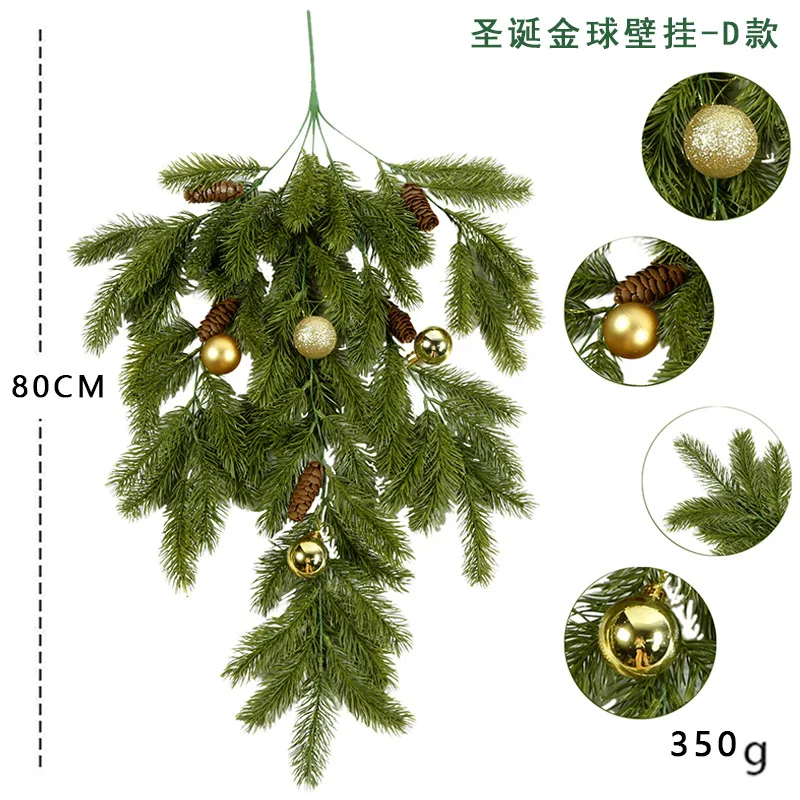 زينة عيد الميلاد محاكاة عبر الحدود إبرة الصنوبر لعيد الميلاد معلقة على الحائط من البلاستيك المزيف على شكل زهرة نباتية معلقة على الحائط