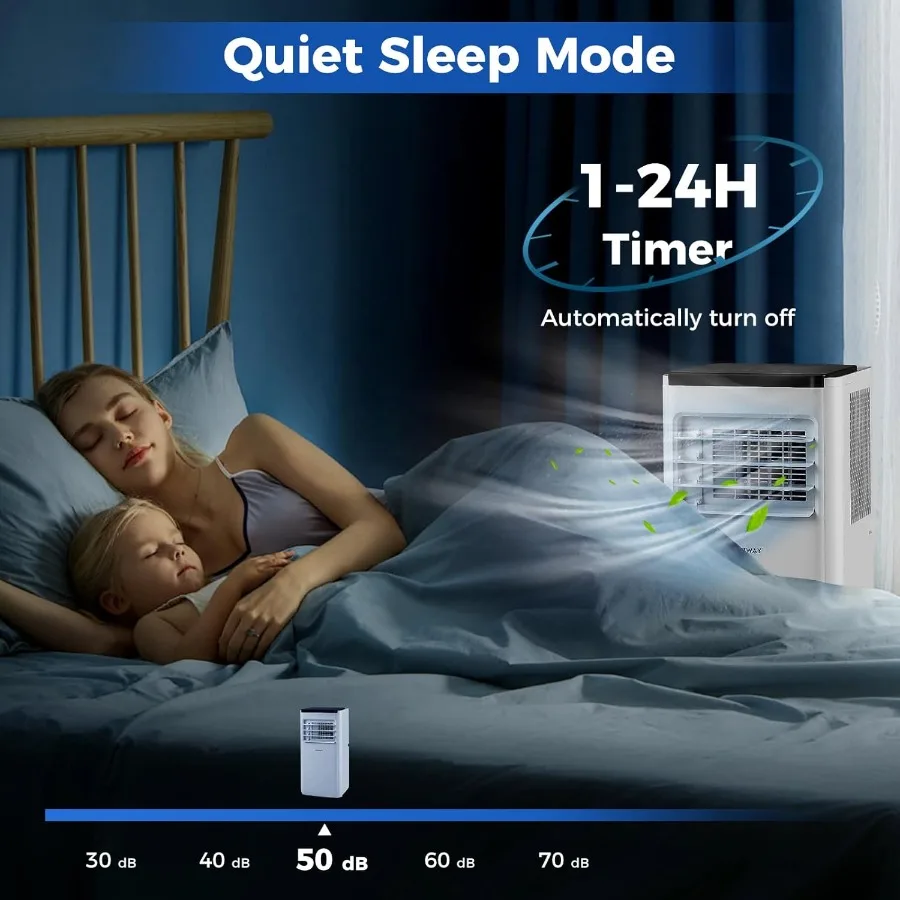 เครื่องปรับอากาศแบบพกพา 8000 บีทียู พร้อมพัดลมและฟังก์ชั่นลดความชื้น สำหรับทำความเย็นภายในอาคาร เหมาะสำหรับห้องนอนและห้องนั่งเล่น