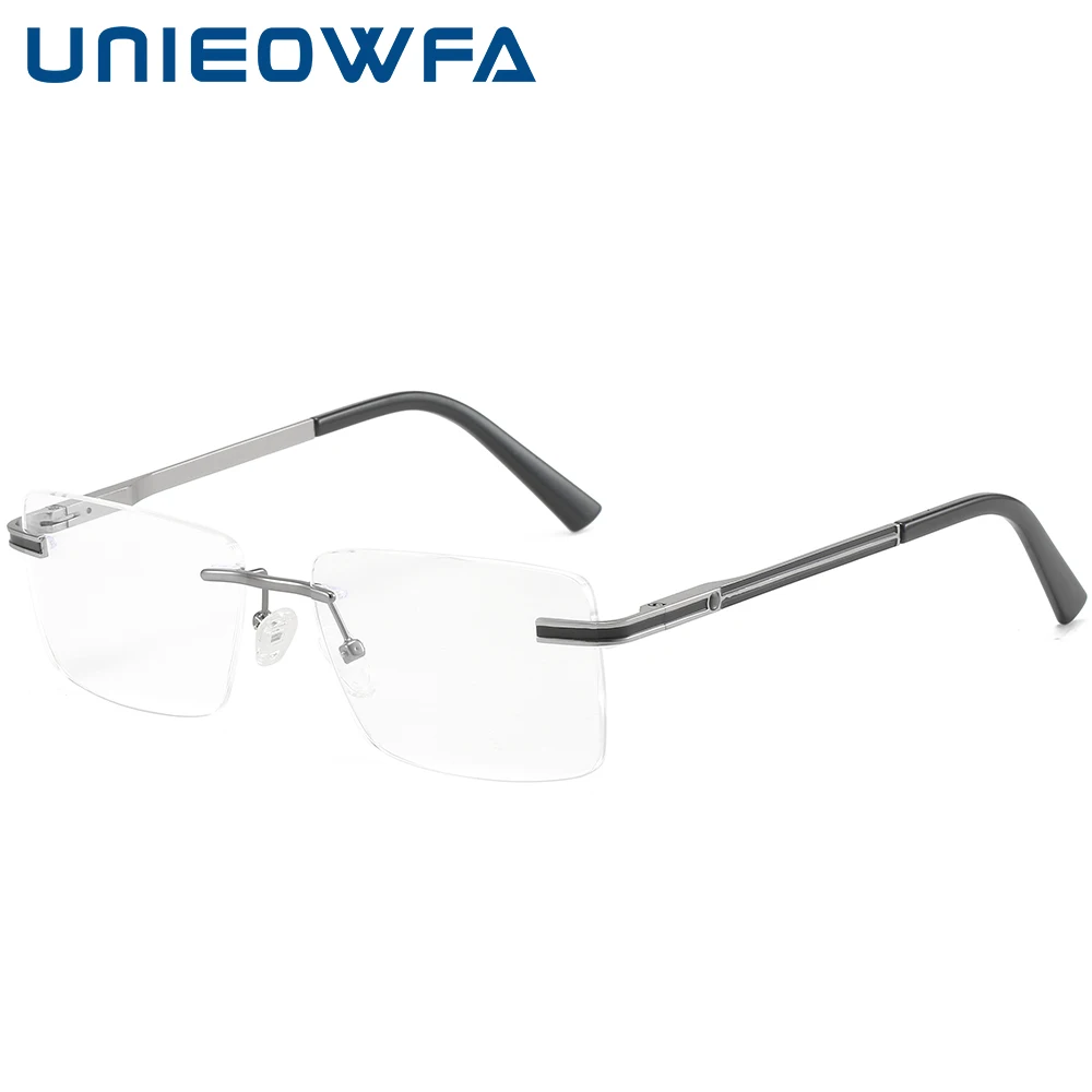 UNIEOWFA Rimless Optical Glasses Frame Men Myopia Prescription Eyeglasses Frame Male Brand 2022 Rectangle Eyewear Frame Custom