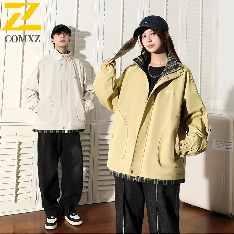 

COMXZ Jacket Mens Hong Kong Style Turn Down Collar Lightweight Windproof Adventure Climbing Hiking Coat Autumn Trendy Outerwear