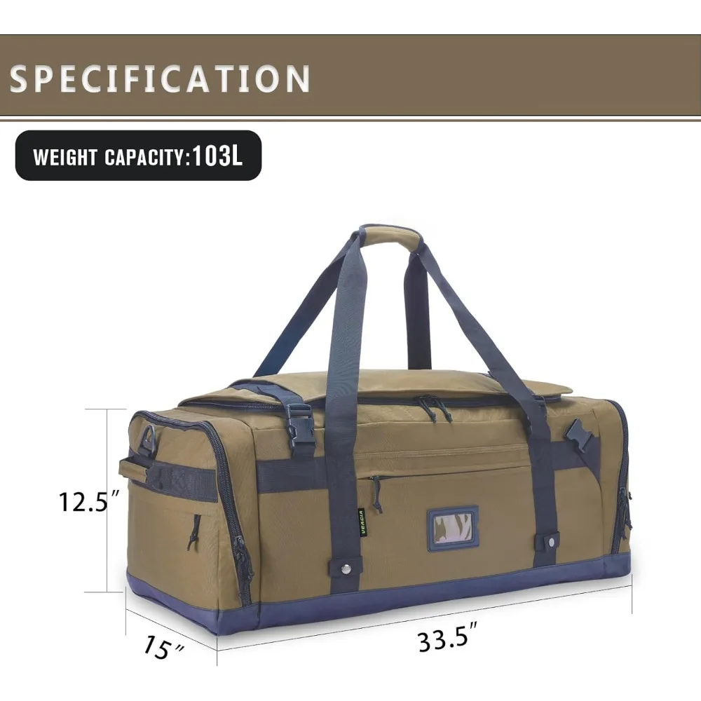 حقيبة من القماش الخشن التكتيكي شديدة التحمل - حقيبة ظهر للسفر قابلة للطي للرجال والنساء، واق من المطر كبير جدًا في صالة الألعاب الرياضية، متينة من الدرجة العسكرية
