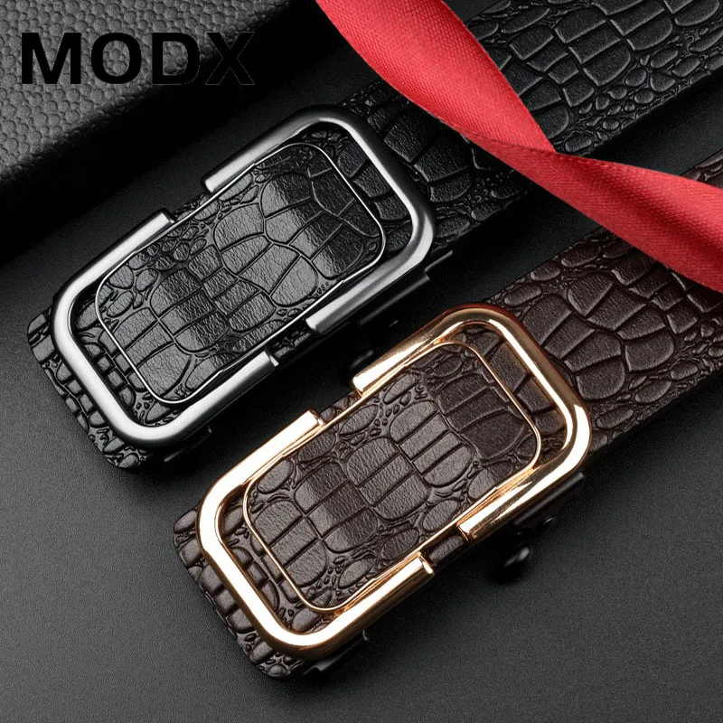 Men Genuine Leather Belts Crocodile Pattern Automatic Buckle Belts for Men Brand Luxury High Quality Business Strap