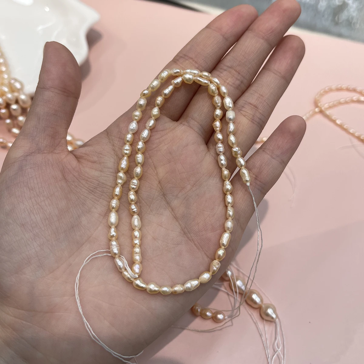 Natürliche Süßwasserperle, orangefarbener Faden, Perle für die Schmuckherstellung, DIY-Halskette, Armband, Ketten, Ohrringe, Zubehör – Detail 2