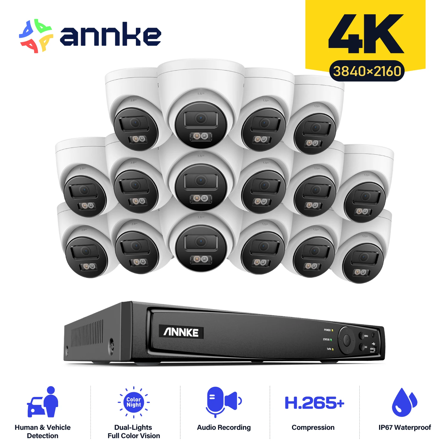 ANNKE 16CH 8MP Ultra HD POE Network Video Surveillance System With 16PCS 4K Security Cameras CCTV Kit Security Protection Set