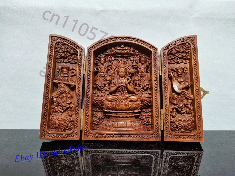 

Chinese Old Antique Boxwood Carve Double Open Box Mahasthamaprapta Statue