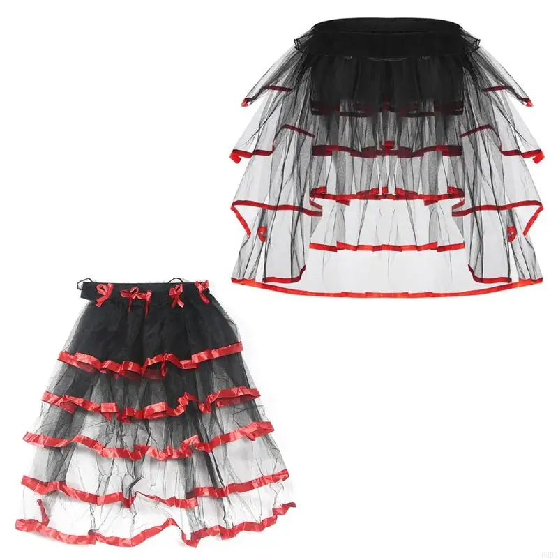 

P8DB Womens Ballet Dance Tulle Tail Skirt Contrast Layered Ruff