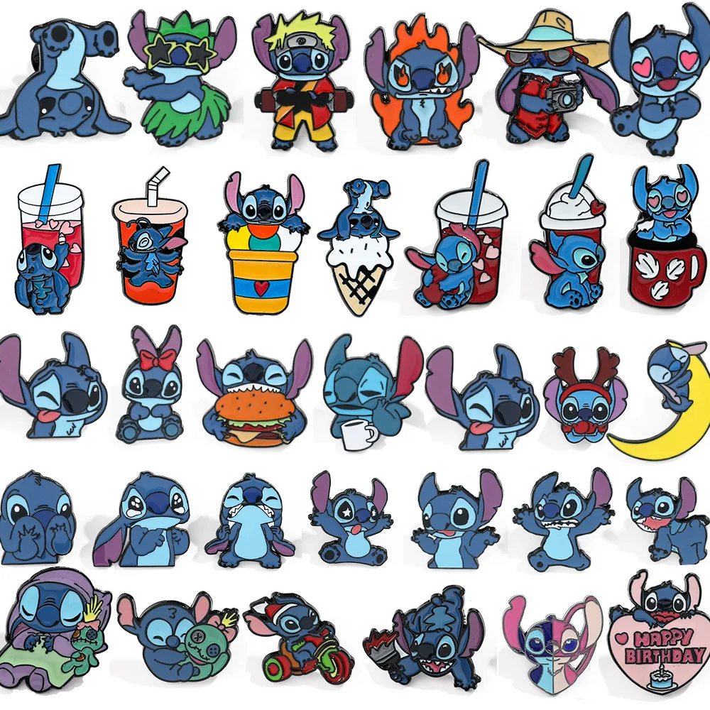 Disney Cartoon Stitch Broche para Crianças, Figuras de Ação Anime, Esmalte Mickey Minnie Mouse Jóias, Alfinetes, Presentes de Aniversário