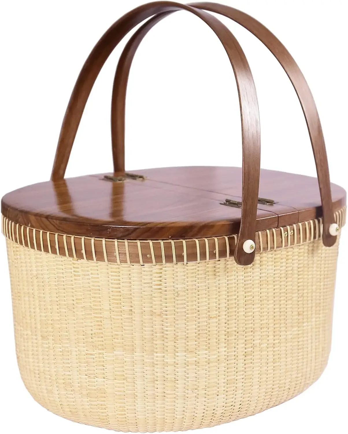 Nantucket Basket Crafts Cane-on|Cane Weave Picnic Shopping Storage|Two Swing Handles