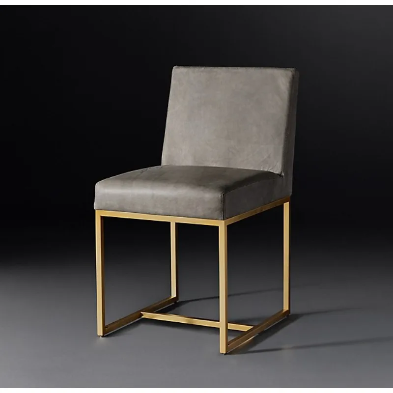 American modern simple light luxury dining chair Italian stainless steel metal cowhide office chair