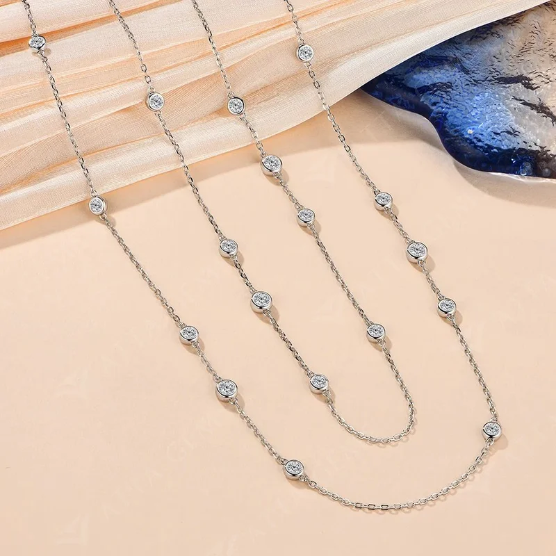 ATTAGEMS 925 Silver Necklace Chain Round Cut 3.5mm D Color Moissanite Necklace for Women Elegant Charms Fine Jewelry Pass Test