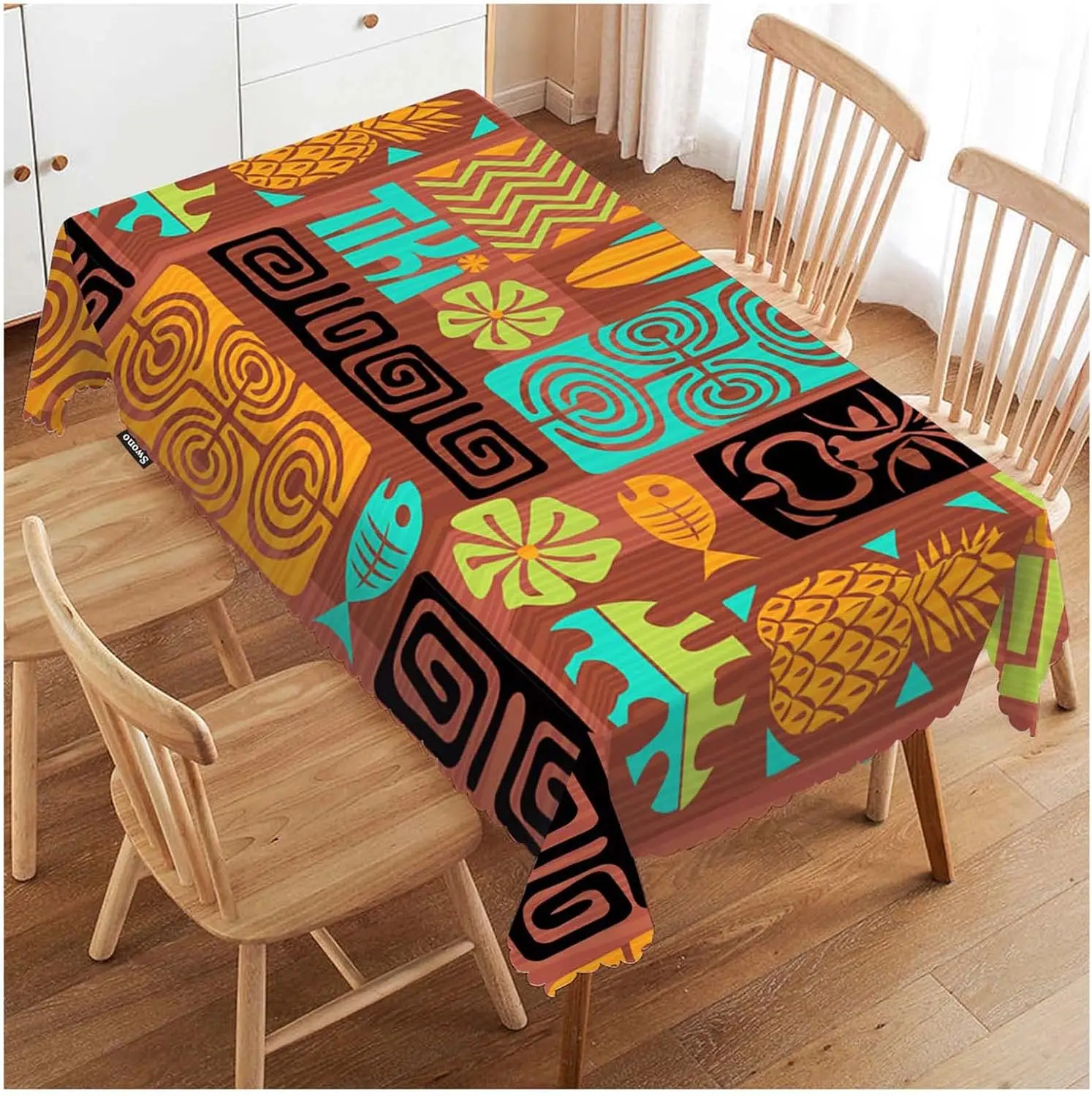 African Tribal Ethnic Style Bohemian Rectangle Tablecloth Dining Table Decor Geometric Waterproof Tablecover Wedding Party Decor