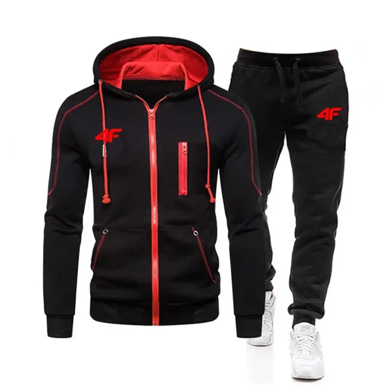 Herfst Winter Fleece Dikke Warme Heren Trainingspak Rits Hoodies + Broek 2 Stuks Sets Pak Sportkleding Trend Mode hip Hop Mannen Kleding