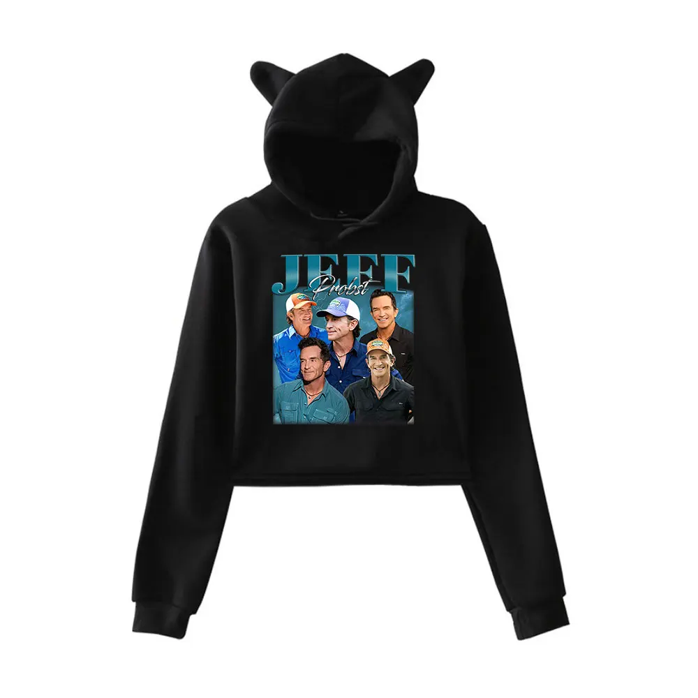 

Jeff Probst Hoodie Vintage 90s Merch Hoodies Streetwear Sweatshirts for Girls Sports Cat Ear Crop Pullover
